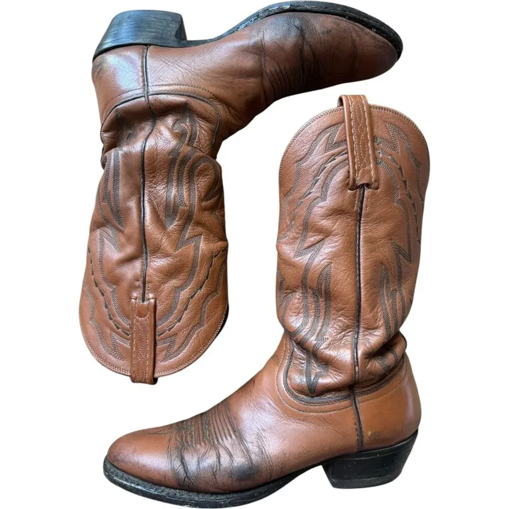 Lucchese 2000 Harrison Brown Cowhide Leather Cowboy Boots 9D